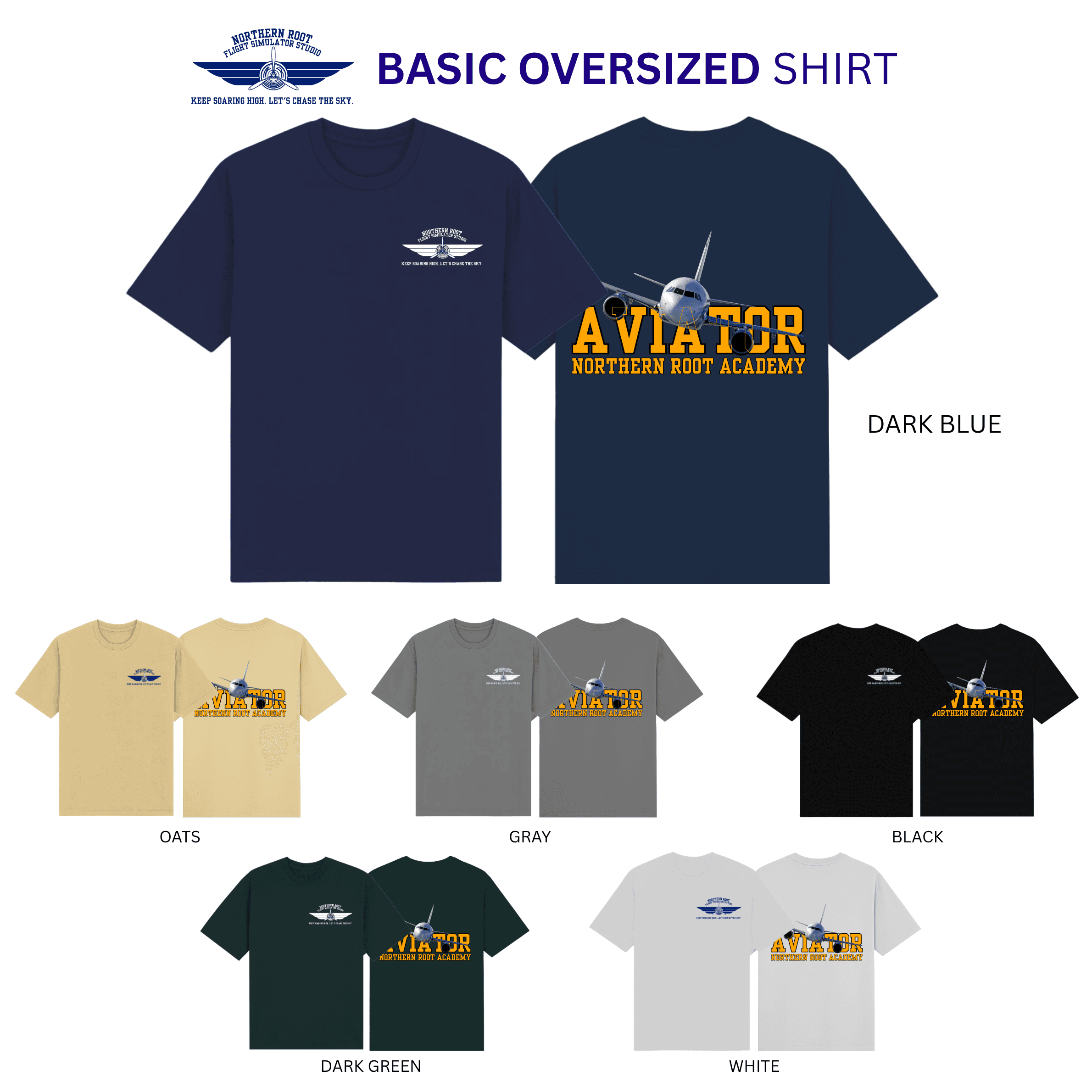 Aviator shirt design shown in all six colors