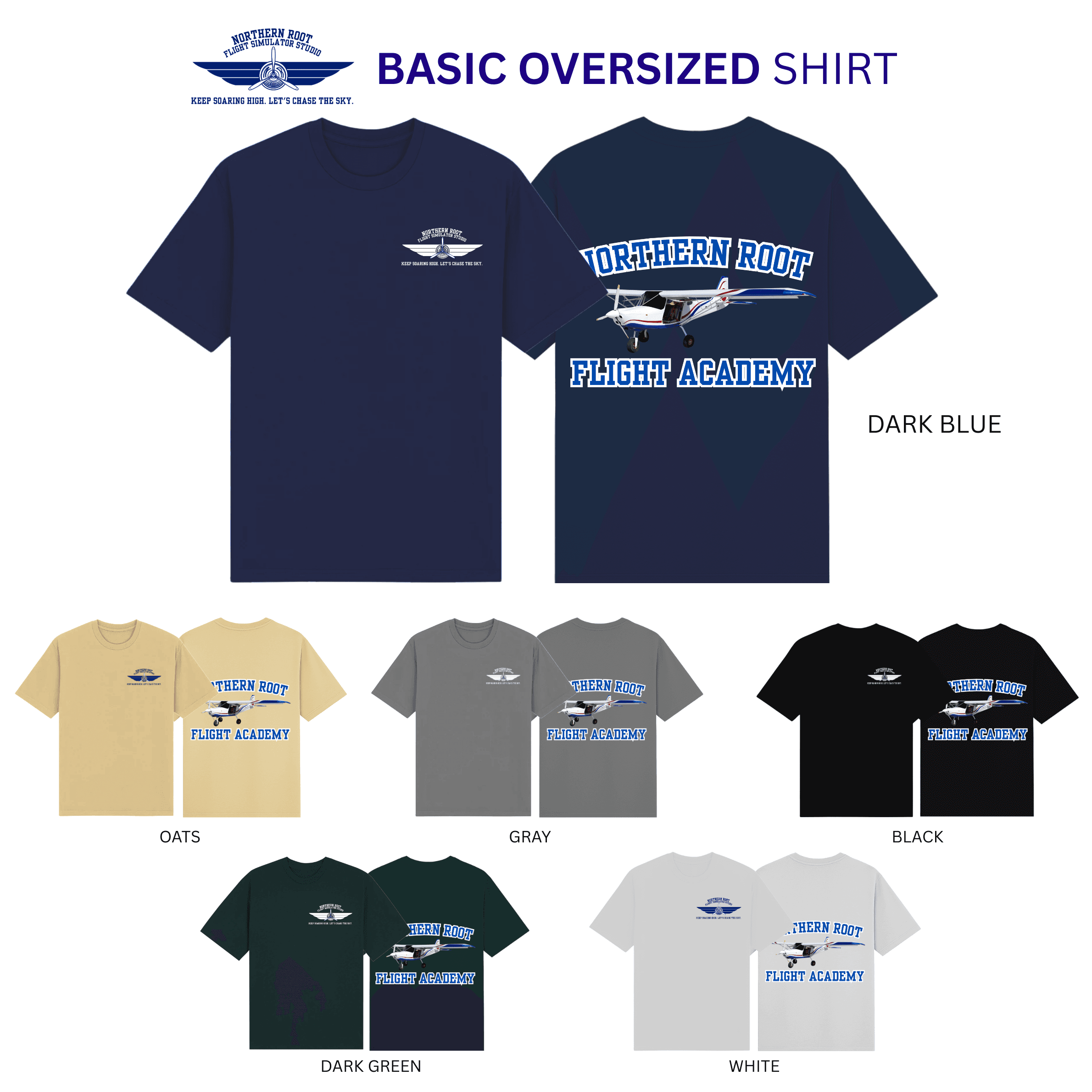 Flight Academy shirt design shown in all six colors