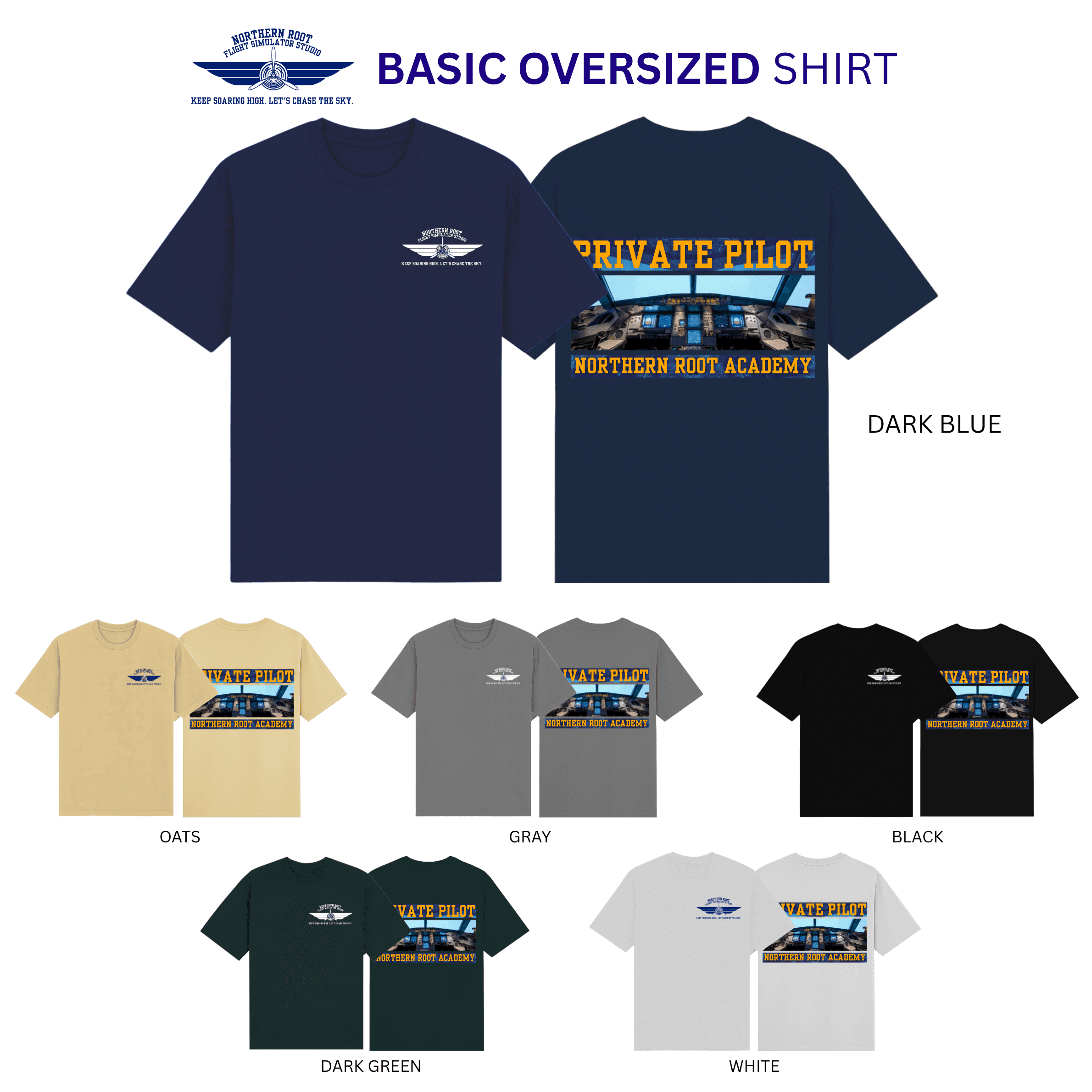 Private Pilot shirt design shown in all six colors