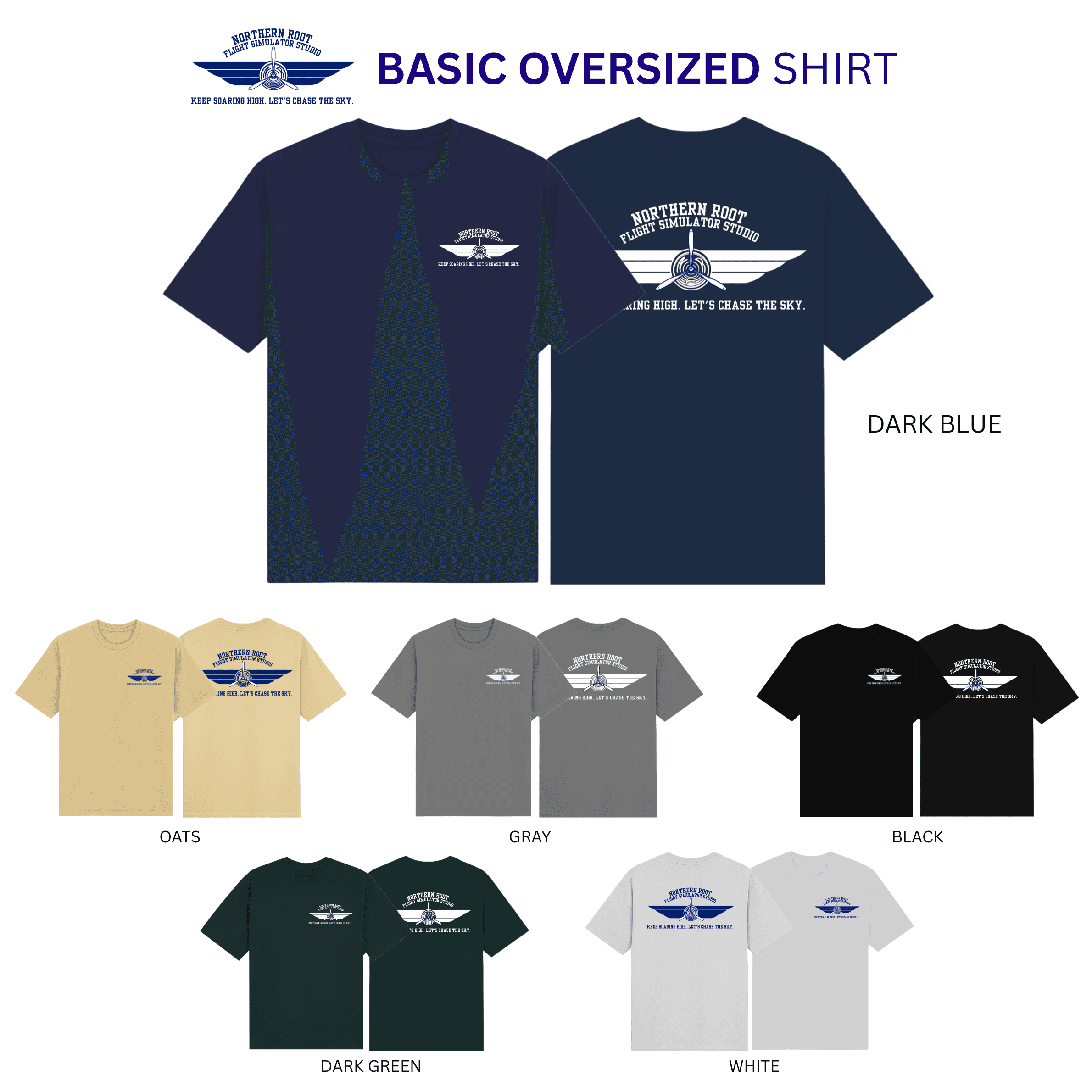 Studio Crest shirt design shown in all six colors